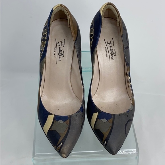 Emilio Pucci Sz 35 Signature Painted Leather Heels - Picture 2 of 12
